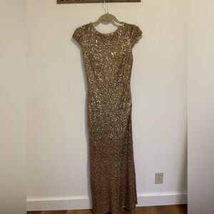 Badgley Mishka elegant fully lined gold sequin, full length, dress - size 4.